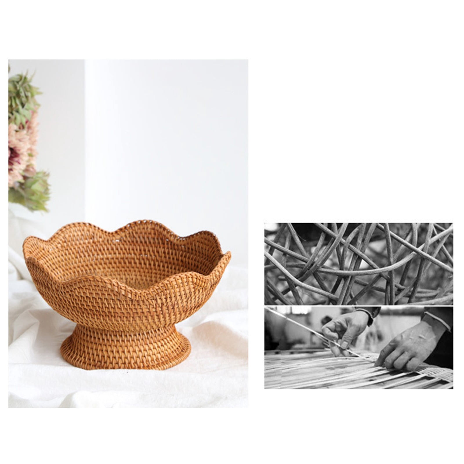 1 Pc Round Woven Fruit Basket for Counter, Wicker Bread Bowl, Easter Baskets, Reusable Handwoven Basket for Kitchen, Store, Restaurant, Outdoor, Party, 7.87x5.12 Inch, Small