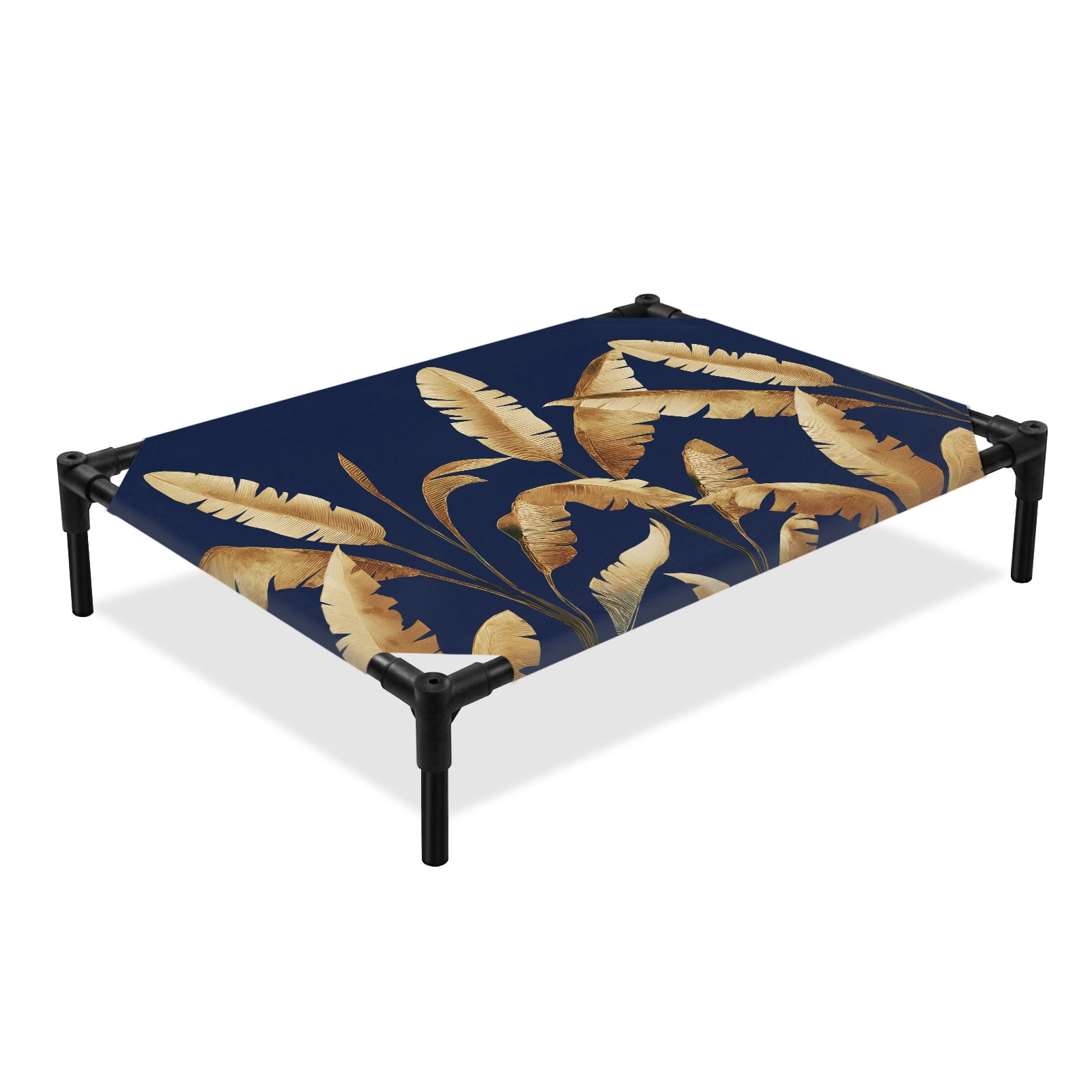 Golden Leaves Elevated Dog Bed Summer Night Sky Tropical Plants Cooling Breathable Outdoor Raised Dog Cot Bed with Metal Frame Non-Slip Feet for Large Dog 28x22in
