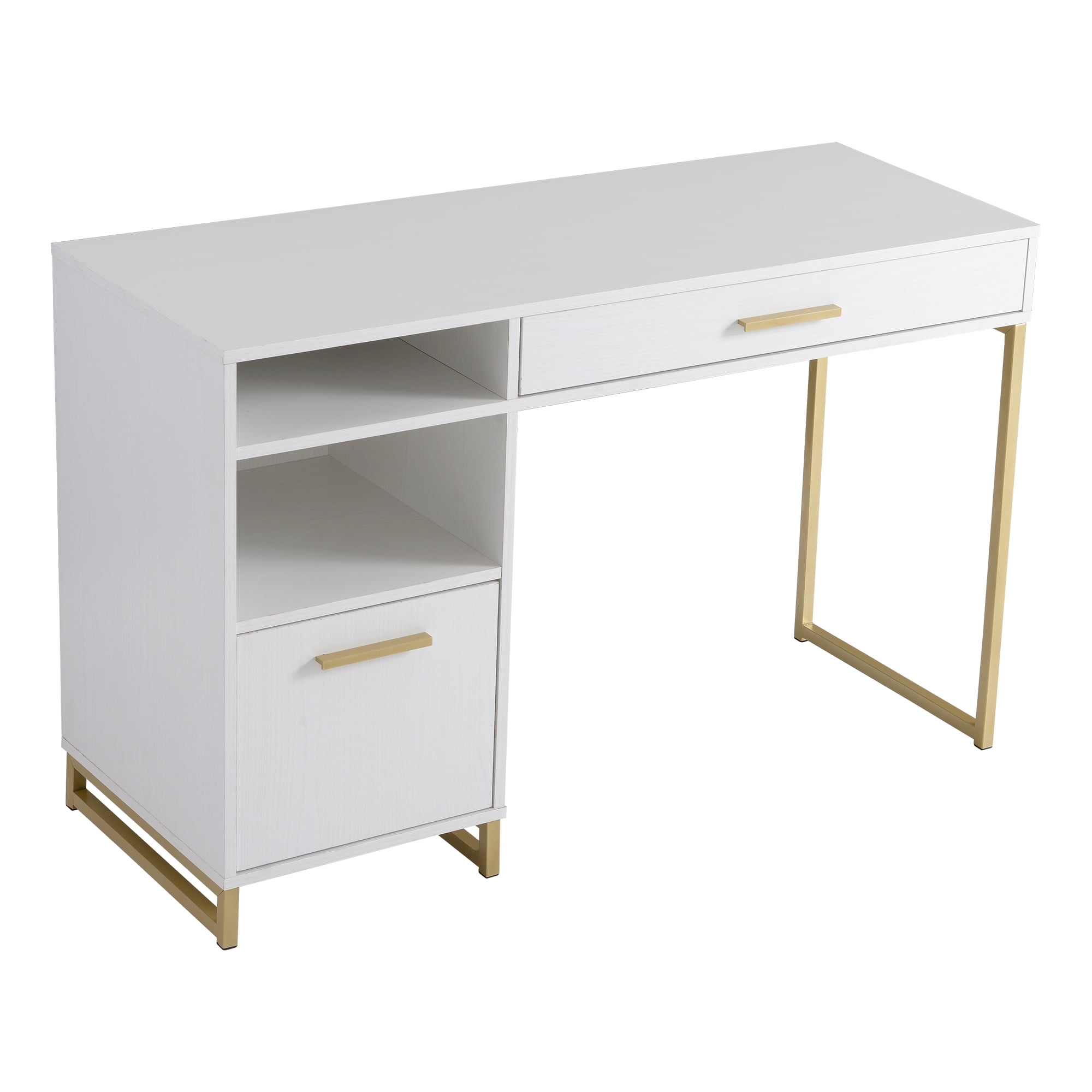 Mainstays Wood & Metal Accents Writing Desk with Drawer and Door for Teen/Adult, White