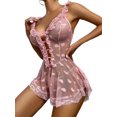 thumbnail image 3 of TRKIYQC Lencería para Dormir para Mujer, Mini Vestido Corto Transparente con Estampado de corazón y Cuello en V con Volantes Sin Mangas + Tanga TRKIYQC moda, 3 of 8