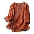 thumbnail image 1 of Birdeem Chemisiers pour Femmes Chemisier pour Femmes Broderie Renaissance Coton et Lin Col en V Manches Courtes Haut Manches Courtes Col en V, 1 of 1