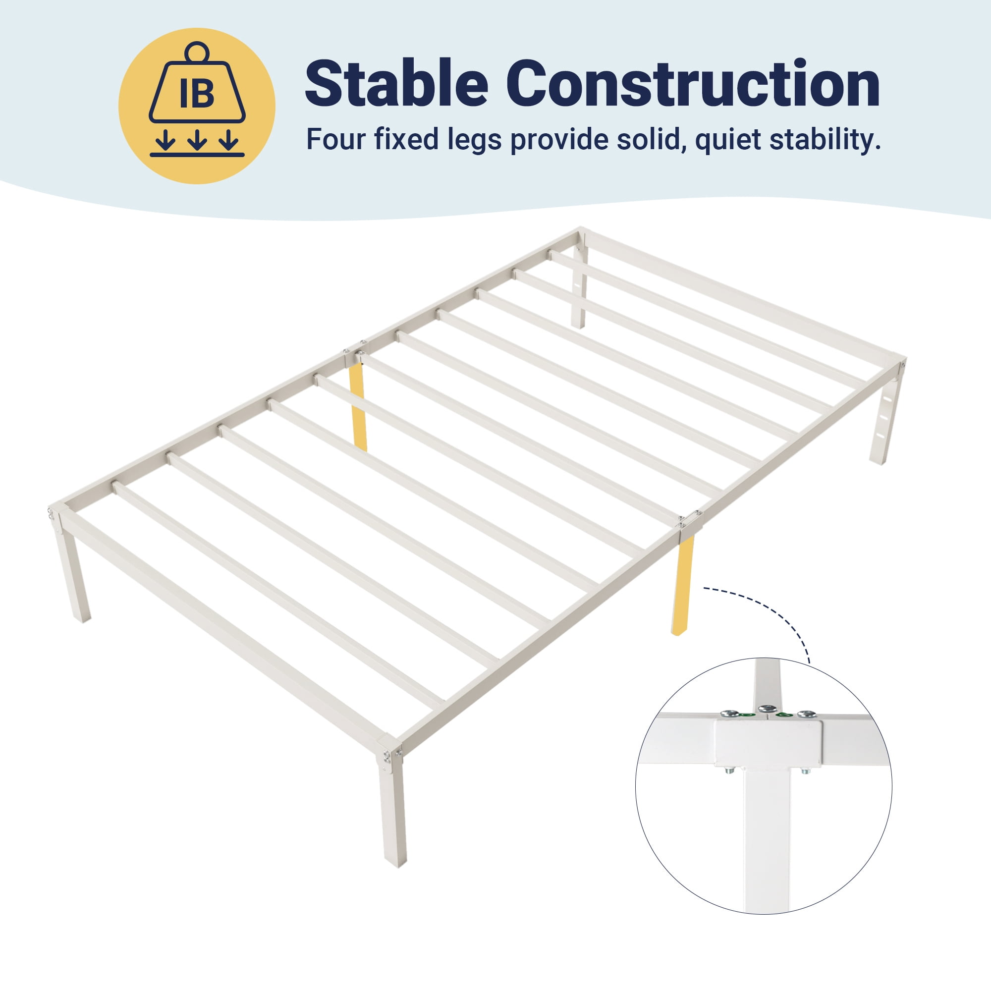 Allewie Twin Bed Frame, 14 inch Metal Platform Beds with Storage Space, No Box Spring Needed and Easy Assembly, White