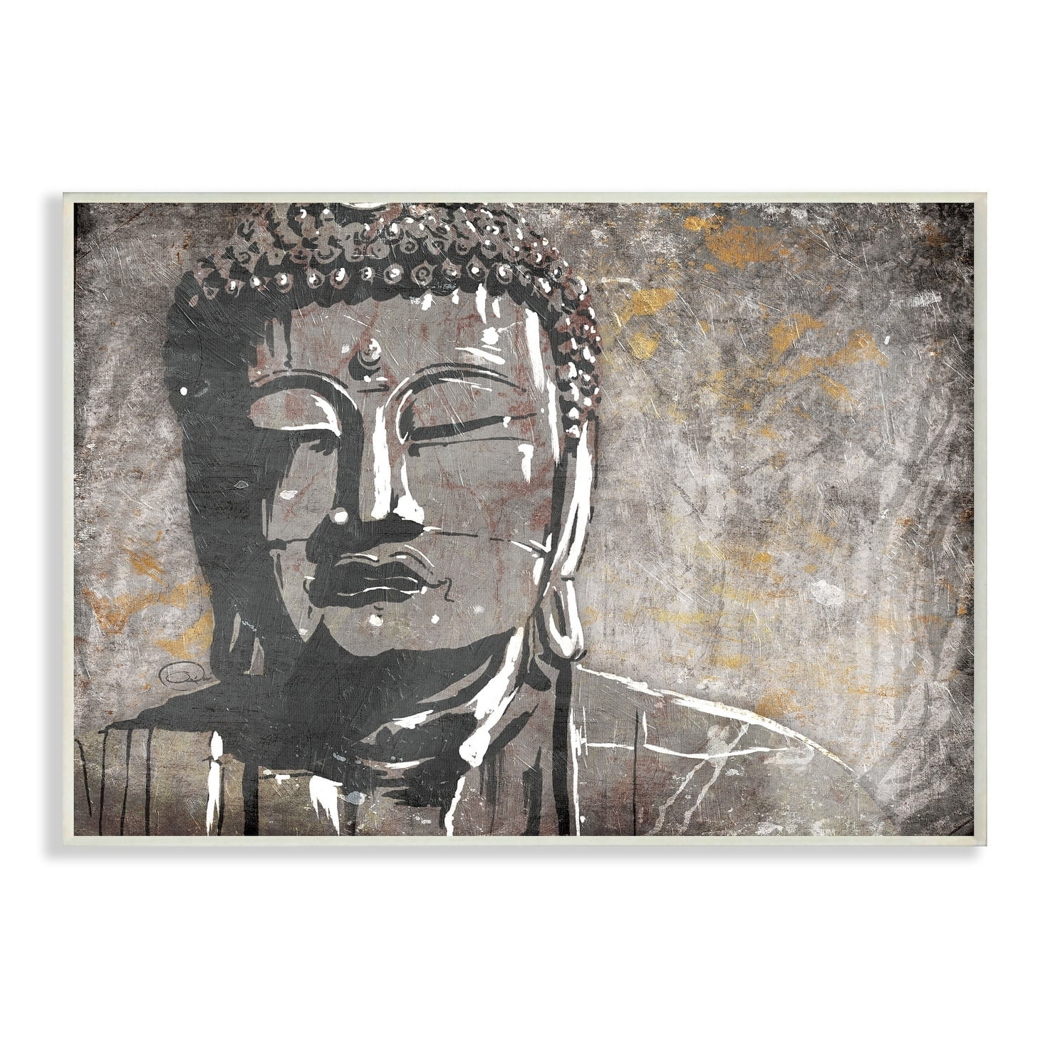 The Stupell Home Decor Distressed Surface Tan and Grey Buddha Mural Wall Plaque Art