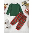 thumbnail image 3 of Newborn Baby Girls 2Pcs Christmas Outfits Long Sleeve Ribbed Tops + Plaid Pants Set, 3 of 8