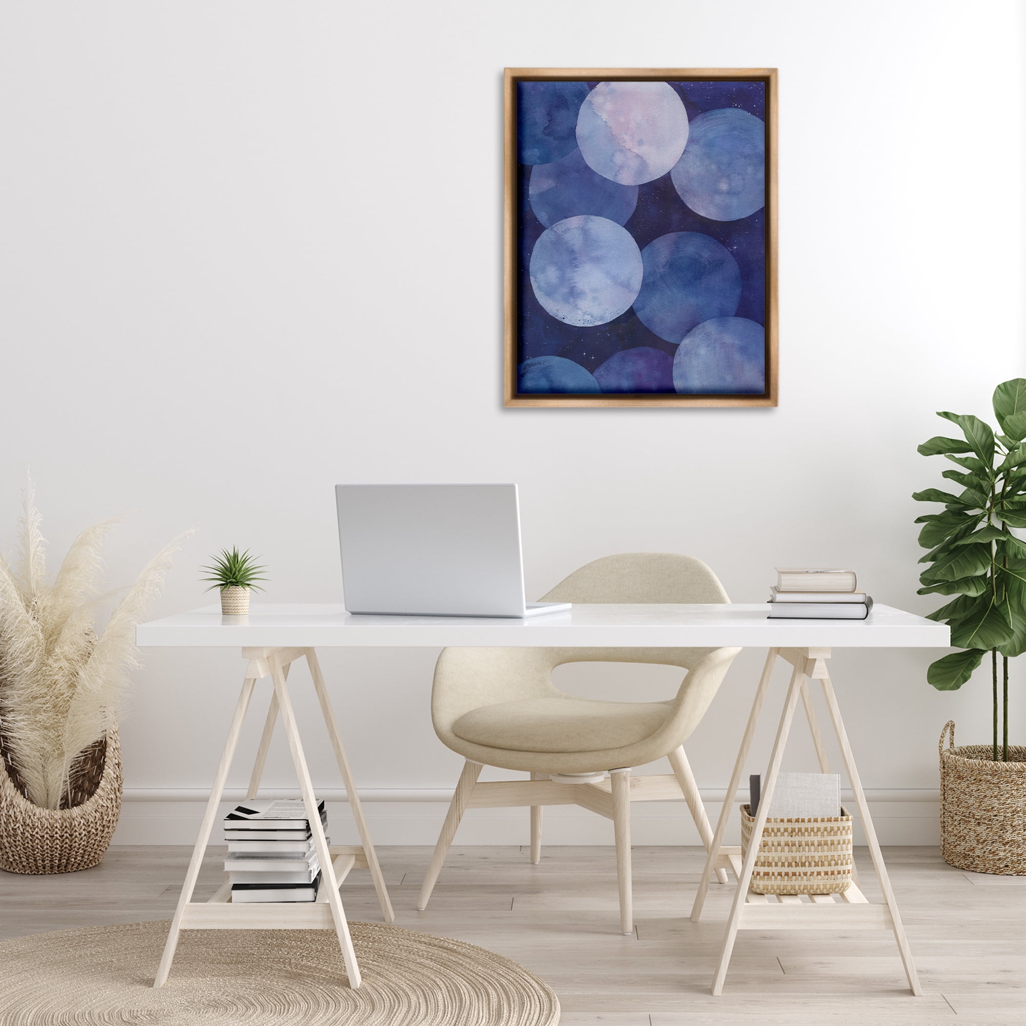 Stupell Industries Purple Circular Shapes Abstract Painting Brown Floater Framed Canvas Art Print Wall Art, 25 x 31