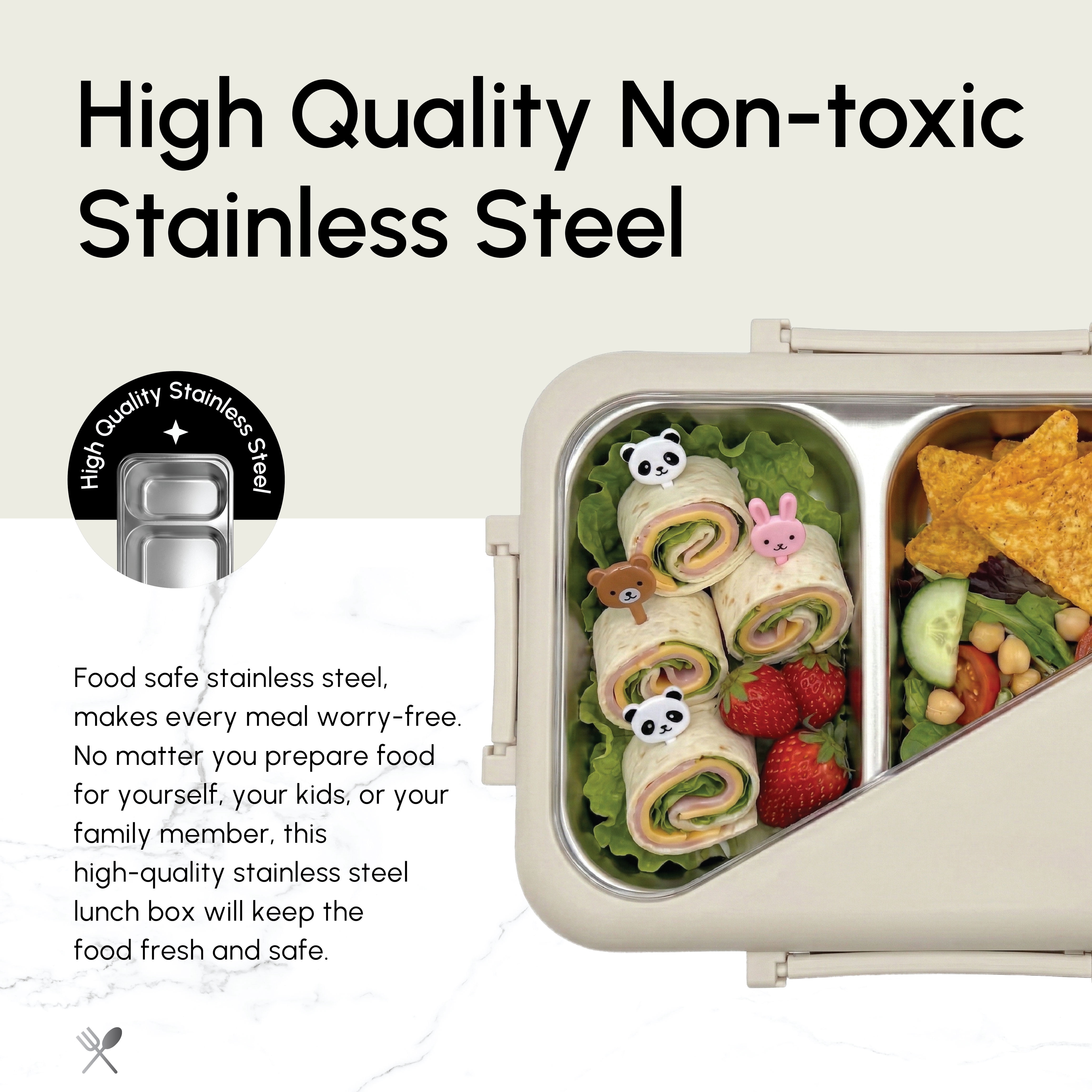 Just Cook 2 Section Microwave Safe Stainless Steel Bento Box 900 ml - Coconut Milk