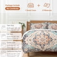 thumbnail image 6 of 3 Piece Orange Blue Duvet Cover Set Queen Size,Microfiber Comforter/Quilt Cover with Corner Ties and 2 Pillowcases,Boho Geometric Middle Century Abstract Western Soft Bedding with Zipper Closure, 6 of 8