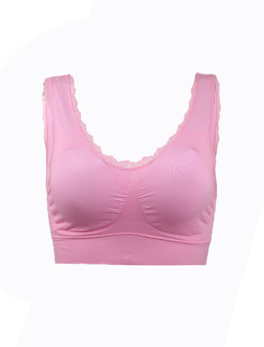 Women Freedom Seamless Lightweight Lace Decor Pullover Sport Bra Pink ...