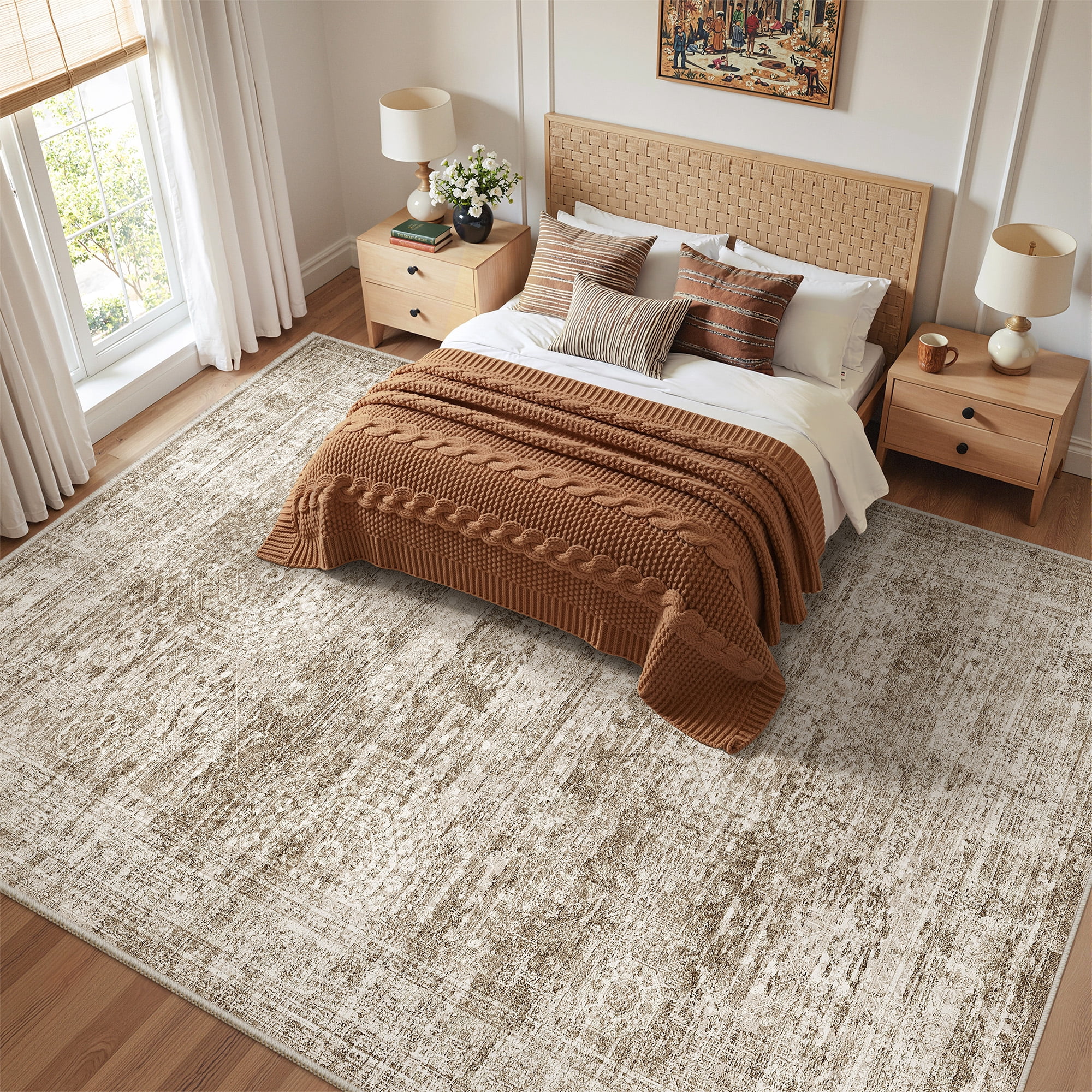 Roxstand Washable Rugs 10x14, Vintage Distressed Area Rugs for Living Room, Non Slip Accent Bedroom Rug (10'x14', Brown)