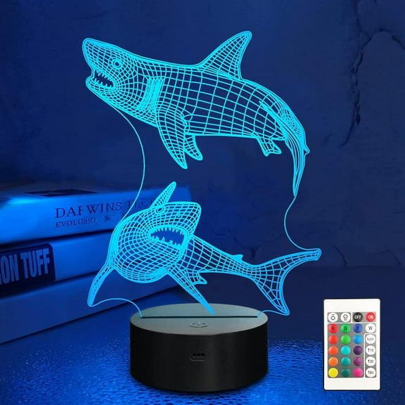 MYKOMI Kids 3D Shark Night Light Optical Illusion Lamp with 16 Colors Remote Control Changing Birthday Gift Idea for Boys and Girls
