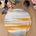 thumbnail image 3 of Orange Gray White Round 13 Inch Placemats Set of 8, Farmhouse Abstract Ombre Texture HeatResistant Non Slip Place Mats for Dining Table, Wipeable Braided Kitchen Table Mats for Housewarming, 3 of 9