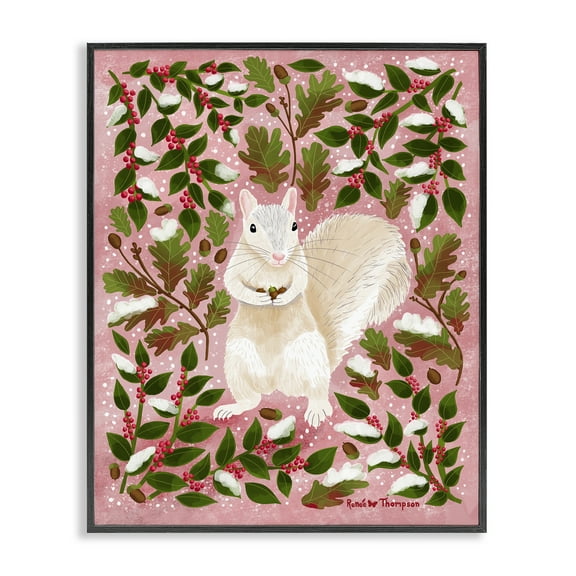 Stupell Industries Squirrel & Winter Holly Animals Painting Black Framed Art Print Wall Art, 11 x 14