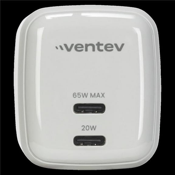 Ventev WC65-HDBX-83820 65W Ultrafast USB C Universal Dual Gan Mini Wall Charger - Gray