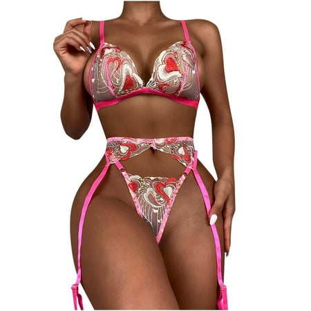 

VerPetridure Women s Bikini Brief Underwear Thongs for Women Panties Women Exquisite Mesh Embroidery Lingerie Bra+Garter+Briefs Set Babydoll Cut-Out Sleepwear