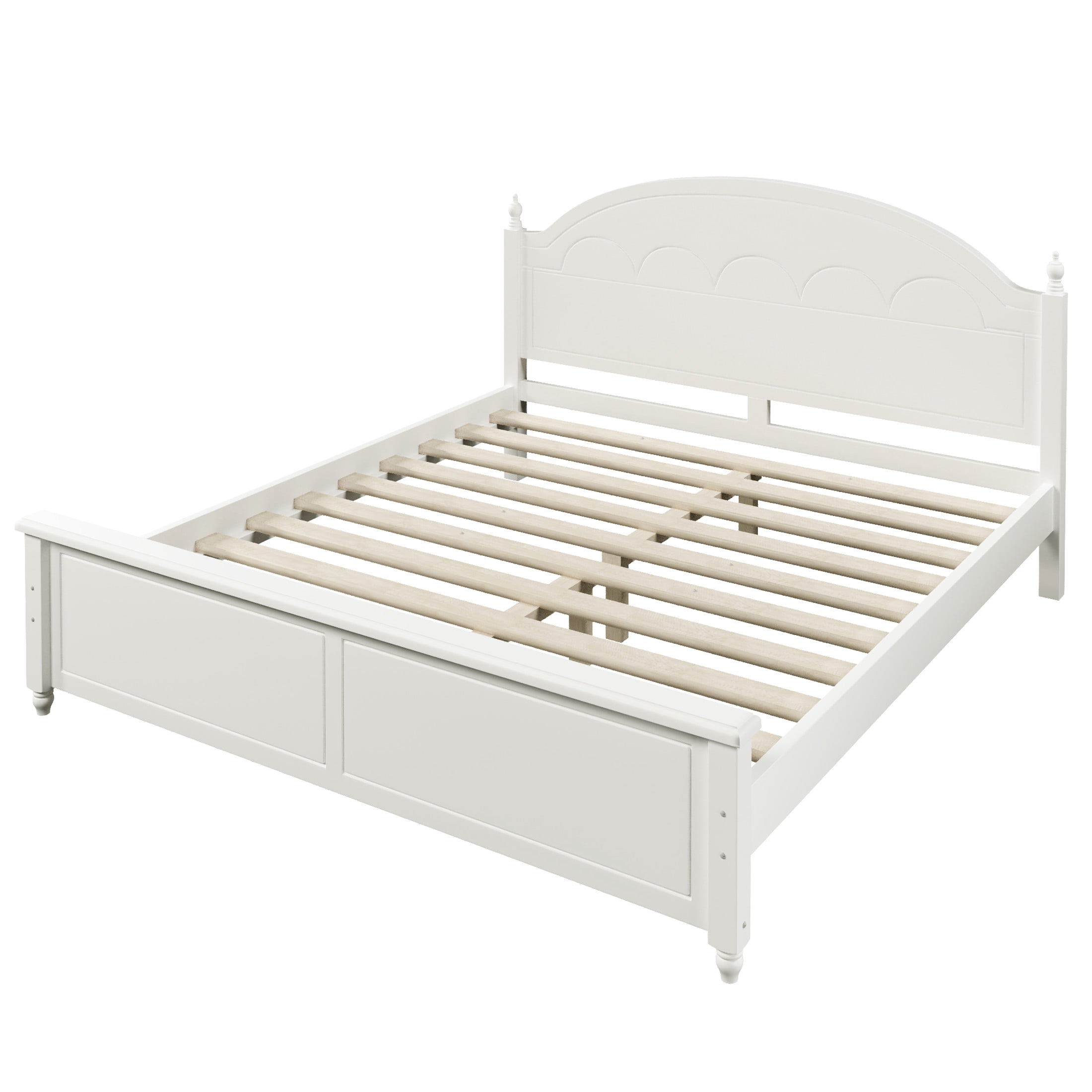 Noble House Alver Queen Size Wooden Bed Frame with Classic Arched Headboard, Modern Timeless Design, White