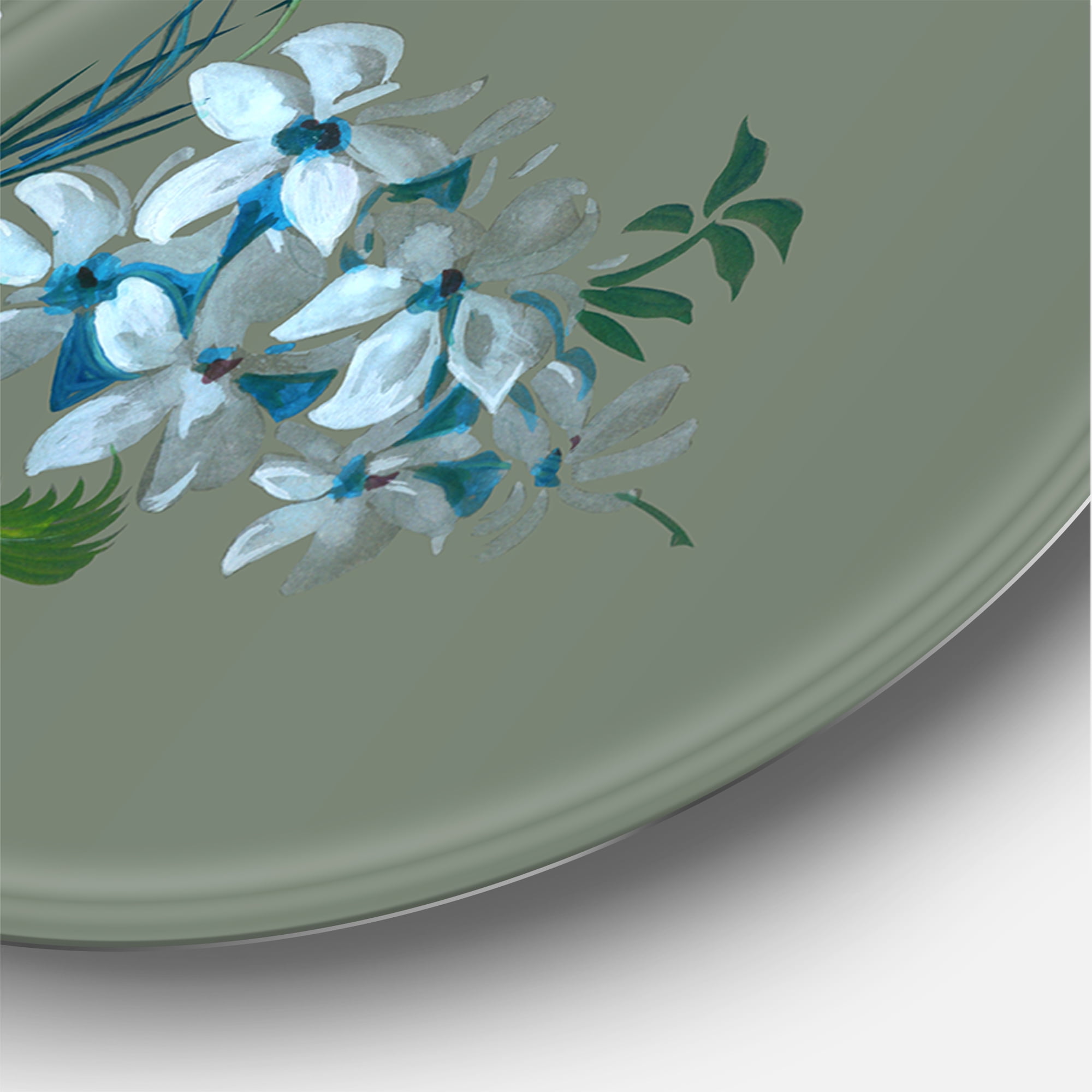 Designart 'Turquoise and Purple Spring Flowers' Traditional Circle Metal Wall Art 36x36 - Disc of 36