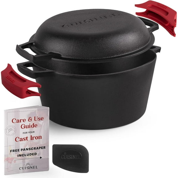Cuisinel Cast Iron Pot with Lid 2-in-1 Multi Cooker Pre-Seasoned Dutch Oven 5 Quarts