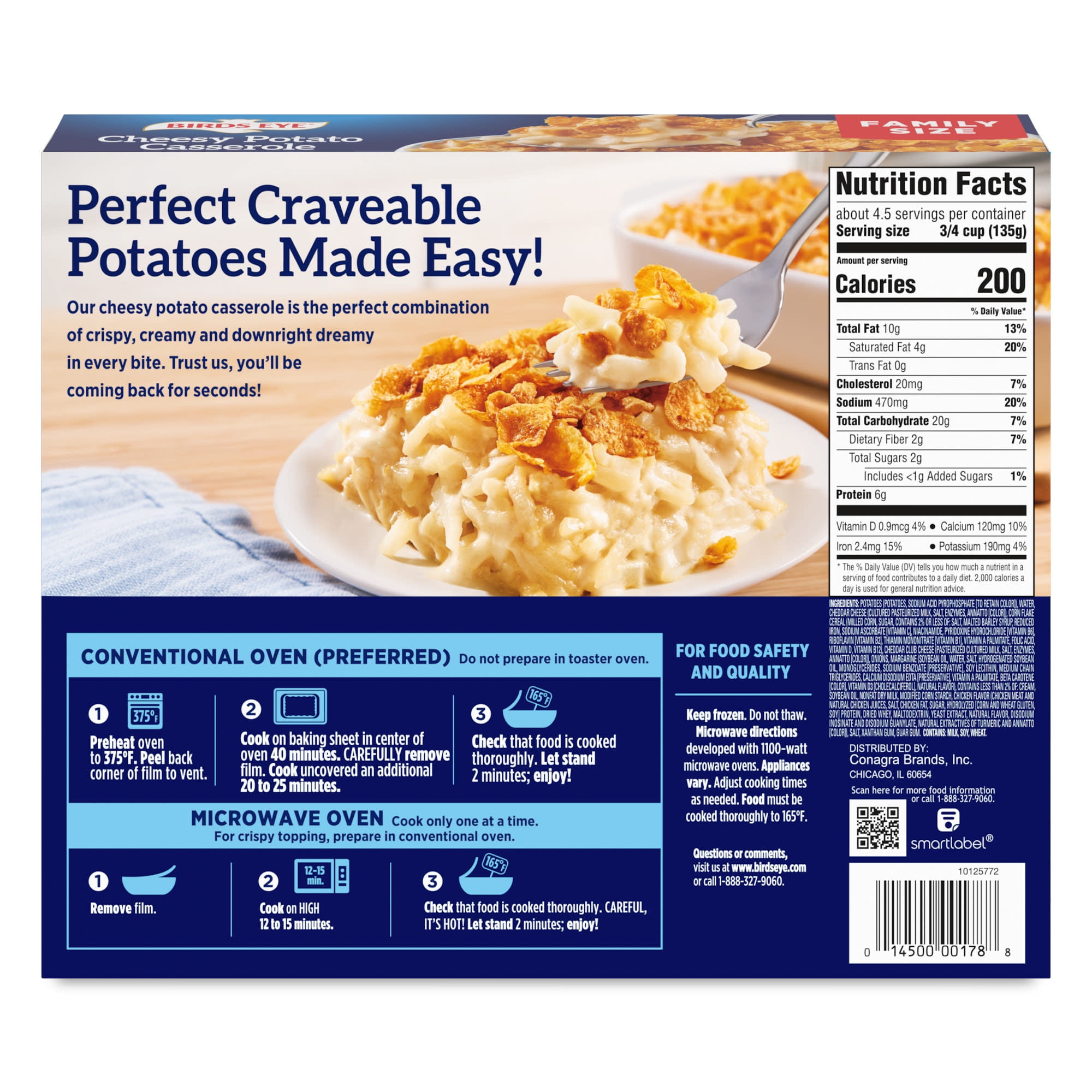 Birds Eye Cheesy Potato Casserole, Frozen Side,  22 oz. Family Size Box