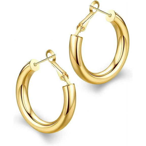 Thick Hoop Earrings 14K Gold Plated Gold Hoops for Women