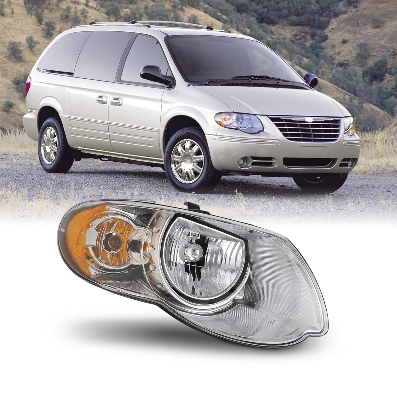 AKKON - OE Style Chrome Headlights For 2005-2007 Chrysler Town & Country Passenger Right Side Assembly