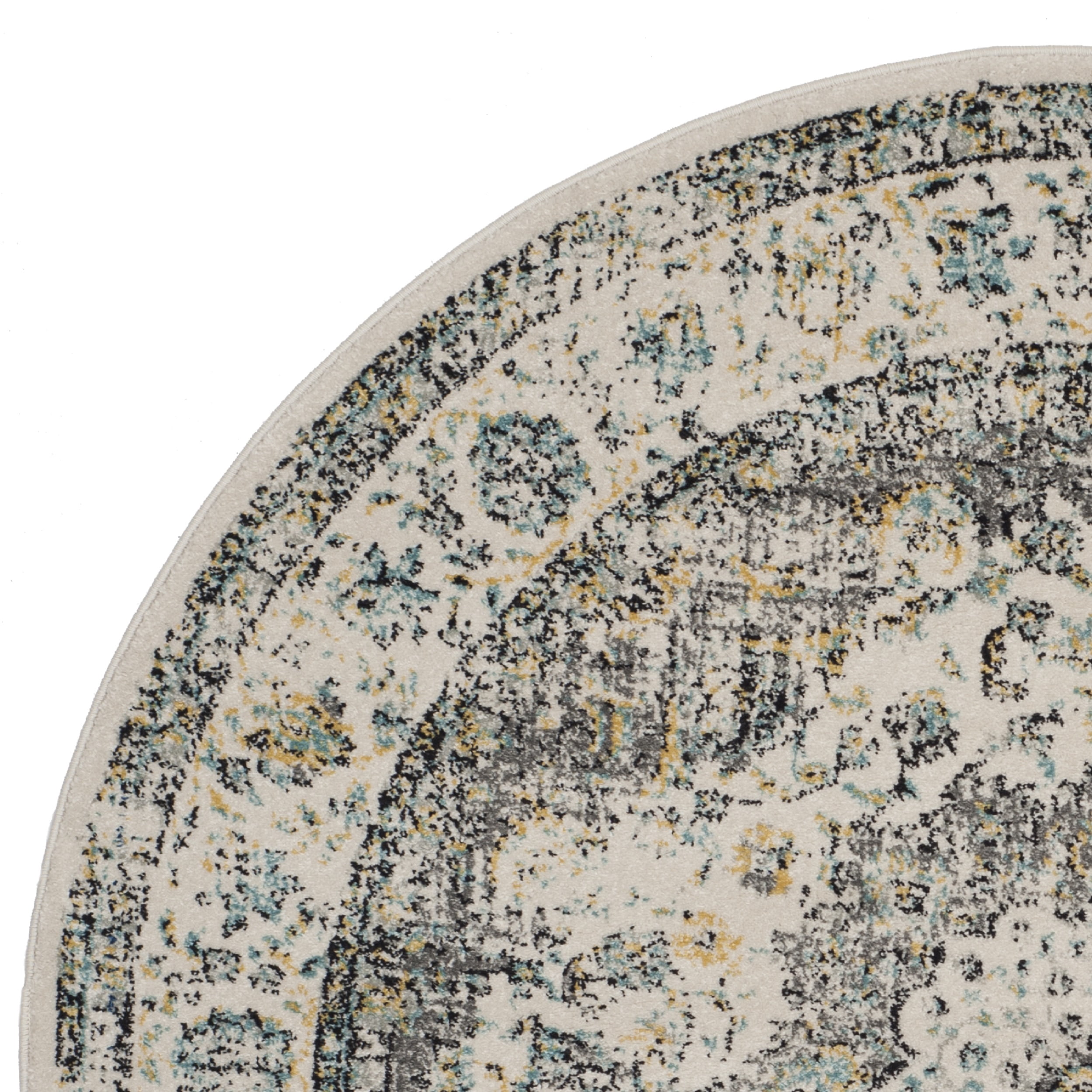SAFAVIEH Evoke Teale Traditional Bordered Area Rug, Grey/Gold, 6'7" x 6'7" Round