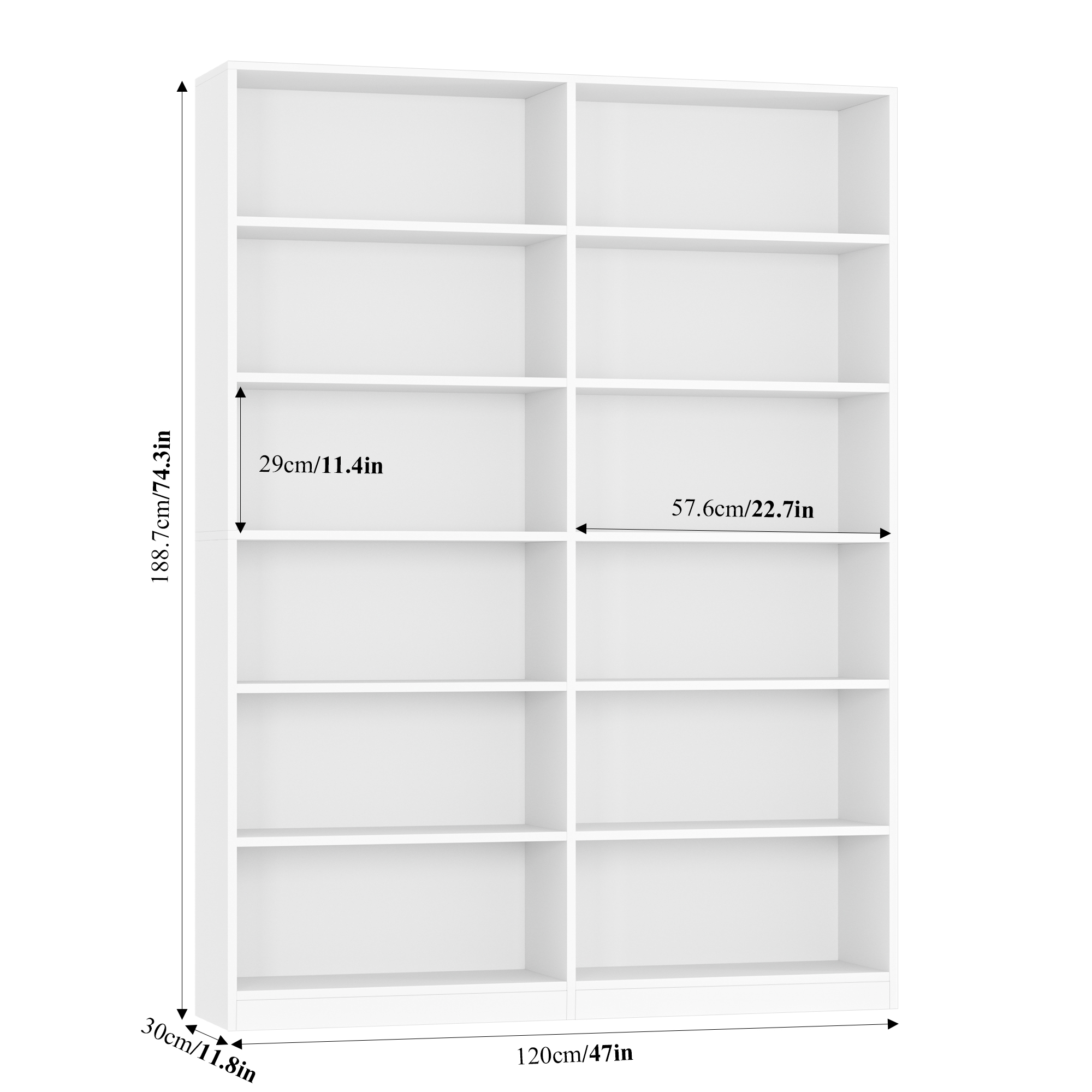 Homfa Double Wide 6-Tier Bookcase, White photo 7