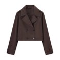 thumbnail image 4 of Cropped Trench Coat for Women Casual Short Fall Jackets Double Notched Lapel Windproof Spring Fall Jackets (Brown XS), 4 of 4