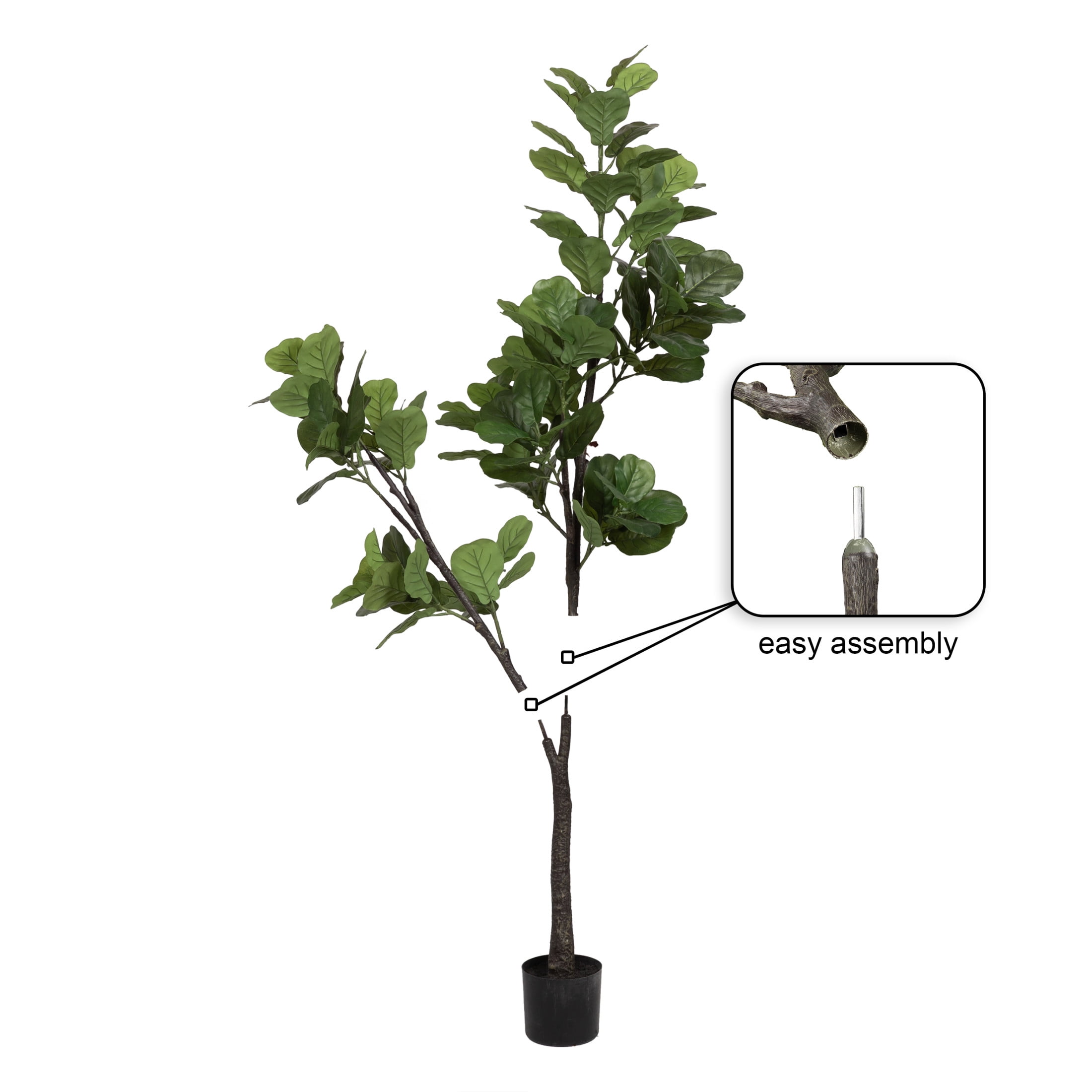 Kate and Laurel Fidmont Faux Fiddle Fig Tree with Portell Metal Planter Pot, 6 FT, Gold, Potted Artificial Tree Indoor with Realistic Foliage and Added Moss, Fake Plant for Living Room Decor