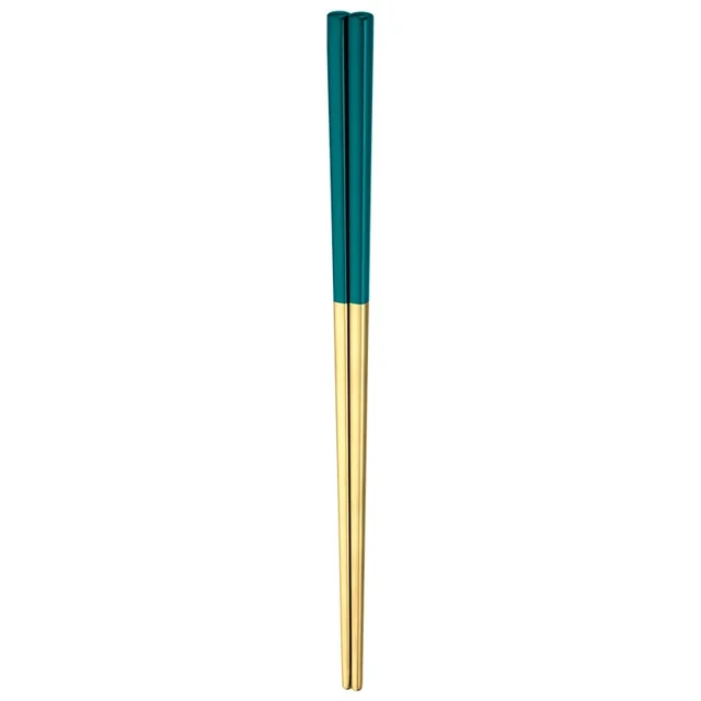Xiao Hua 2 pares de palillos reutilizables de acero inoxidable para cocinar y comer, dorados y verdes.