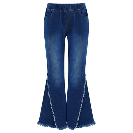 MSemis Kid Girls Youth Junior Denim Jeans Bell Bottom Flare Pants Dark Blue 14