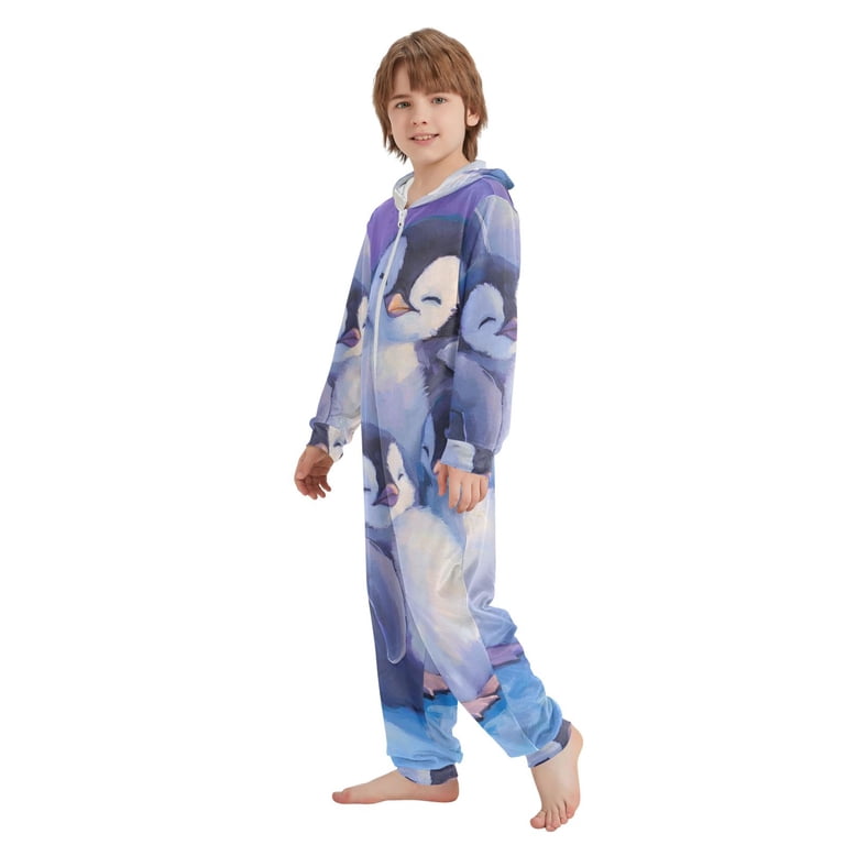 Penguins Plush Absorbent One Piece Pajamas Soft Jumpsuit Cozy
