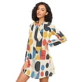 thumbnail image 3 of FORMRS Womens Long Sleeve Nightgowns Crew Neck Sleep Shirt Soft Pajamas Sizes S-3XL, Blue Geometric, 3 of 8