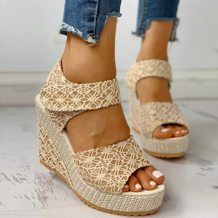 

Patlollav Womens Clearance Woman Wedge Platform Slingback Open Toe Summer Comfy High Heel Beach Sandals