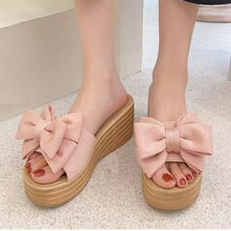 

Herrnalise Women Bowknot Beach Summer Slippers Platform Slope Heels Plus Size Shose Women s Shoes under $30