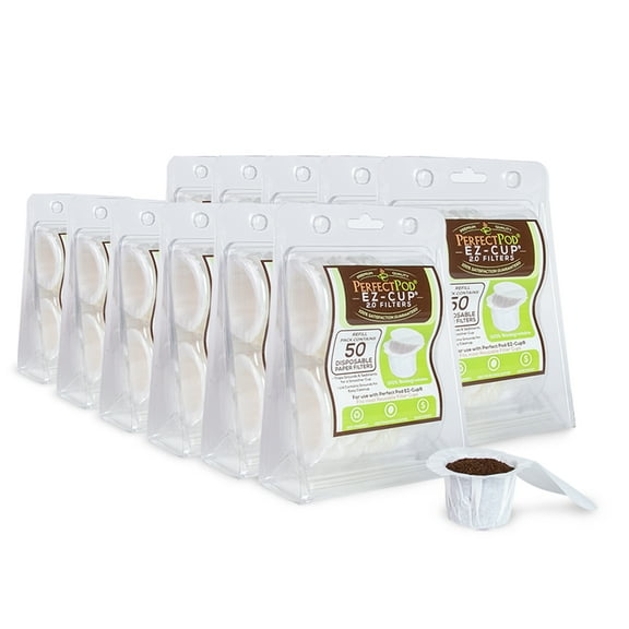 11 Pk (550ea) EZ-Cup 2.0 100% Disposable Compostable Coffee Paper Filters w Patented Lid.  Paper Coffee Filters for Refillable Refillable K-Cup Pods for Keurig & Single Serve Coffee Makers