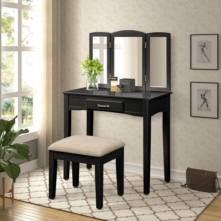Vanity Sets with Mirror and Bench Makeup Vanity Table Set Upgrade Dressing Makeup Table Writing Desk with Drawer Makeup Vanity Set and Cushioned