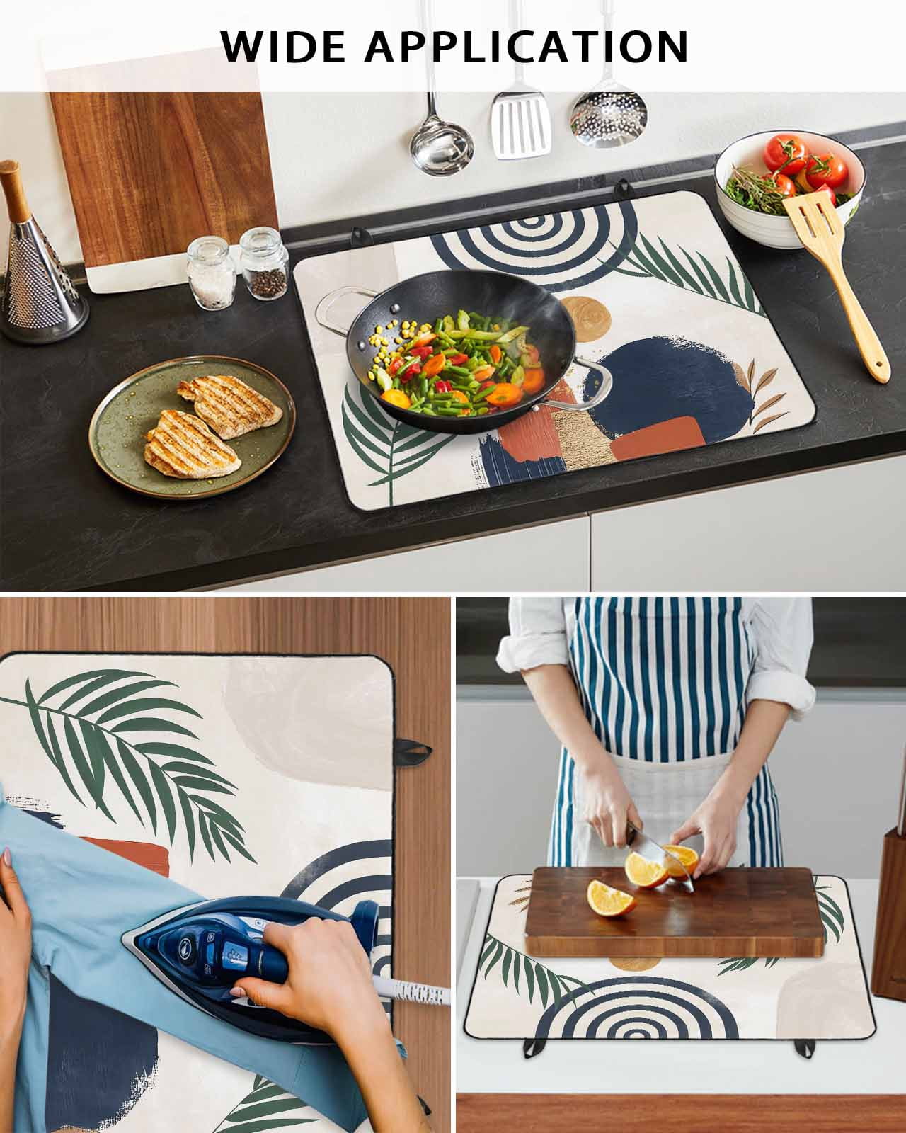 Large Induction Cooktop Protector Mat Boho Stove Top Covers for Electric Stove, Middle Century Leaves Bohemia Minimalist Abstract Art Beige Decorative Stove Burner Cover Mats, Glass Top Stove Cover