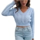 thumbnail image 1 of Suéter corto con cuello en V para mujer Suéter suelto de manga larga para otoño e invierno para mujer Otoño e invierno Nuevo Pompotops  hdfakjf11360, 1 of 9