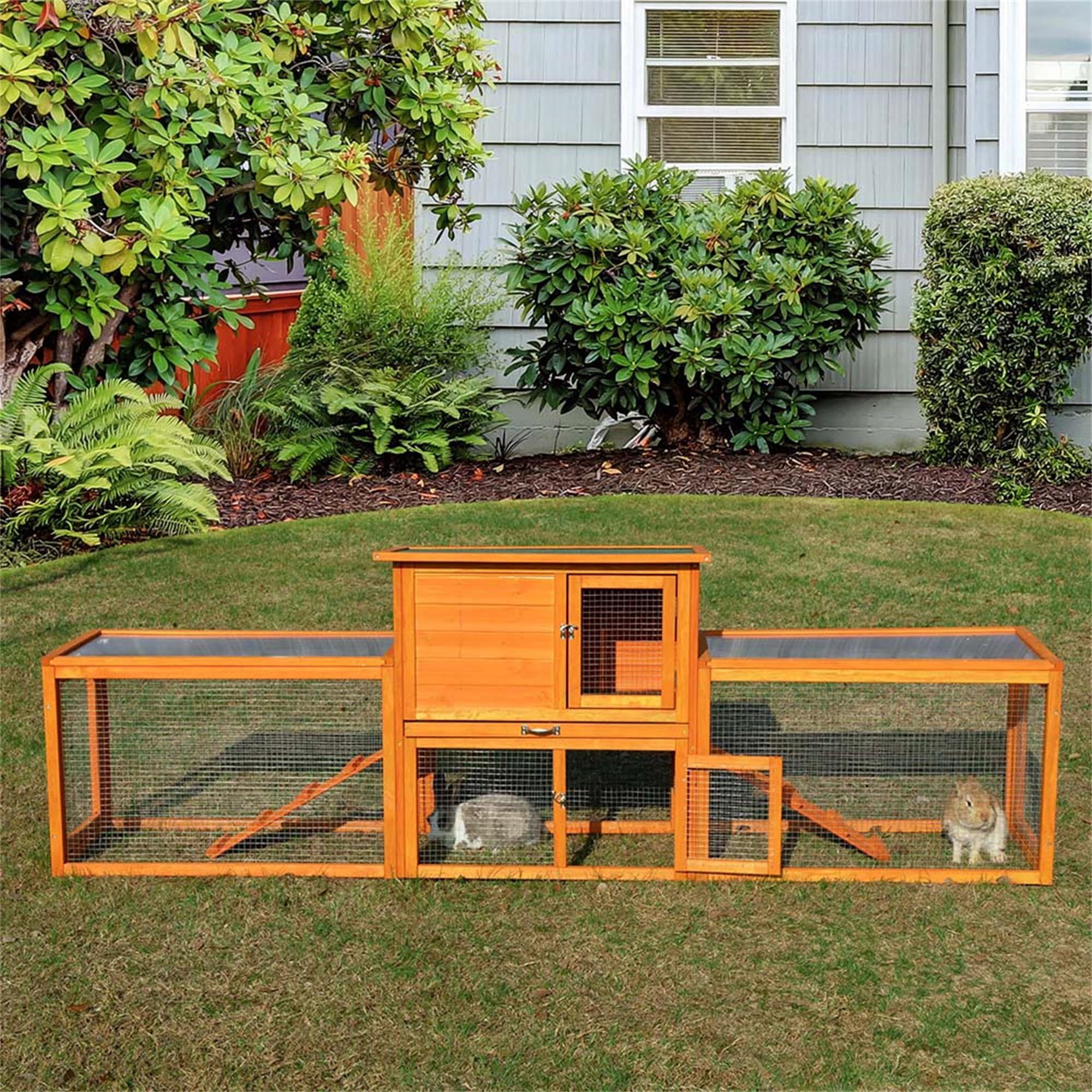resenkos 94" Large 2-Story Rabbit Hutch with Run, Wooden Bunny Enclosure for 4-6 Rabbits, Backyard or Urban Chicken Coops, Orange