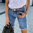 thumbnail image 4 of RYRJJ Women’s Jean Shorts Casual Summer Ripped High Waisted Denim Shorts Stretch Distressed Frayed Raw Hem Jean Shorts(Dark Blue,XL), 4 of 9