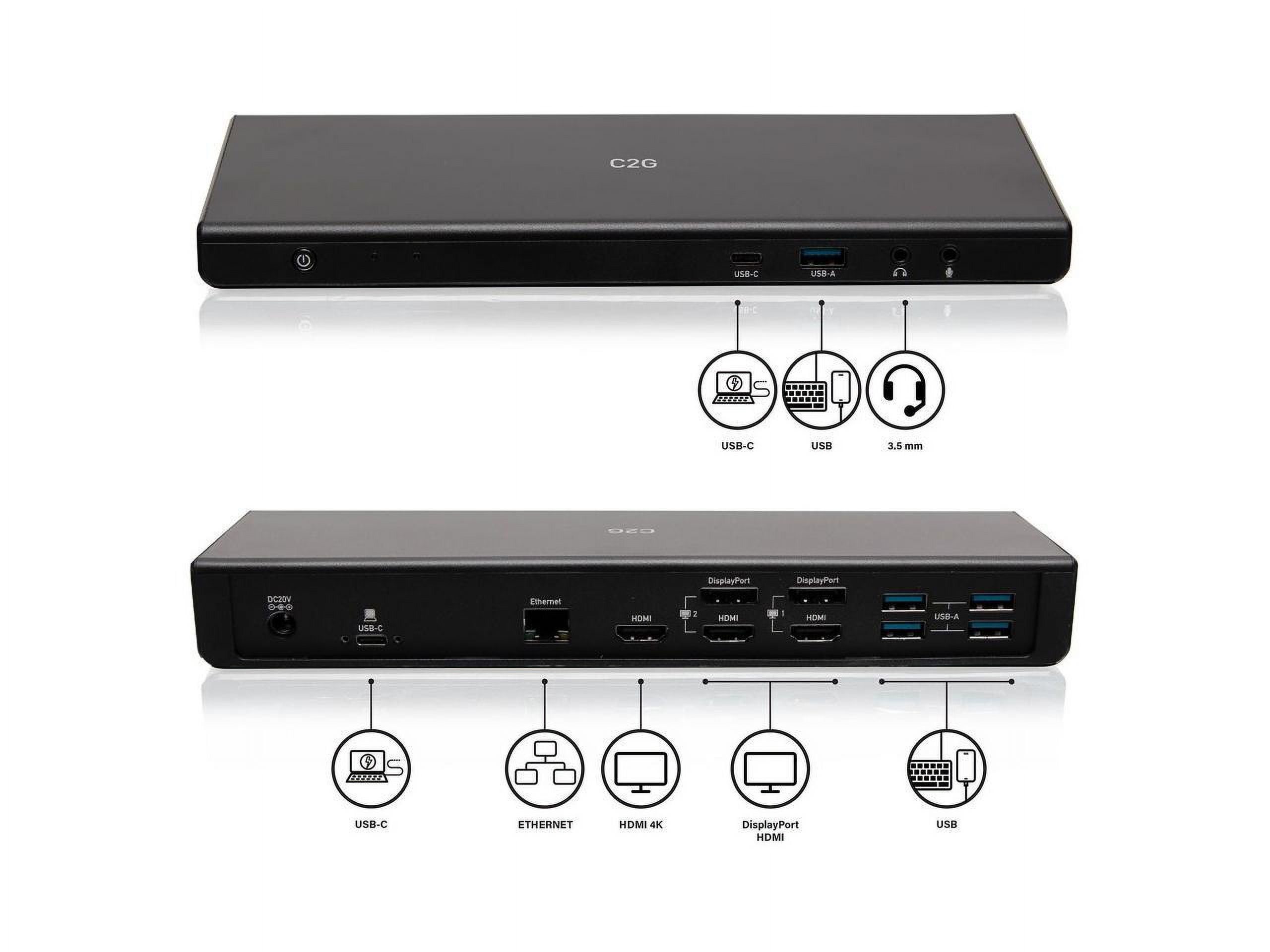 C2G Black C2G54535 USB-C 14-in-1 Triple Display Docking Station with HDMI, DisplayPort, Ethernet, USB, 3.5mm Audio and Power Delivery up to 85W - 4K 30Hz (TAA Compliant)