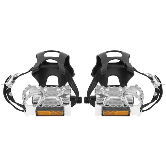 REGALWOVEN Pair Bike Pedals 9/16" Spindle Platform Toe Clip Foot Strap Reflective Strip Non Slip for Mountain Bike