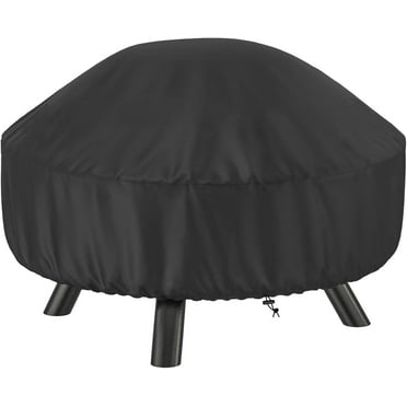 Fire Pit Cover Round for 22-32 Inches Fire Pits, Lightweight Outdoor FirePit Cover, Windproof Drawstring & Waterproof Layer, 32" Dia x 16" H, Black