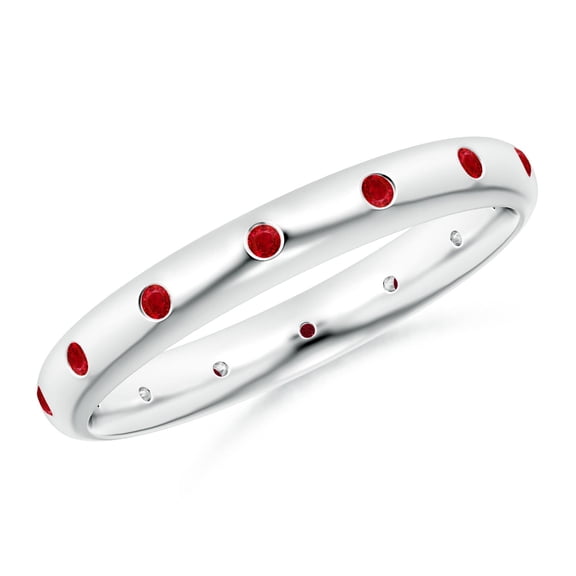 ANGARA Natural Gypsy-Set Round Ruby Eternity Ring in 14K White Gold for Women (Size-1.3mm) | July Birthstone, Birthday, Anniversary, Jewelry Gift for Women | Natural Ruby Ring