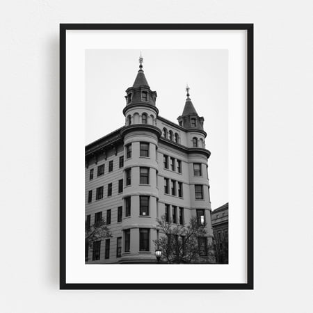 Indiana Plaza - Washington District of Columbia Photography Architecture Black and White City Vintage Art Deco Travel Poster Street Photography Black Framed Wall Art Print 5 x 7 inches