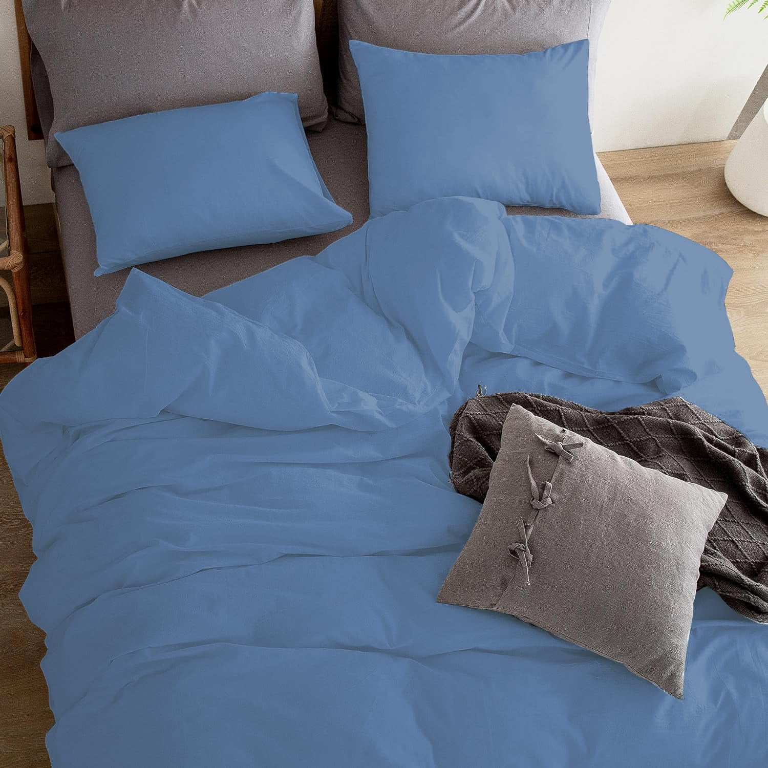 1 Pcs Duvet Cover 100% Egyptian Cotton 1000 Thread Count with Zipper Closure & Corner Ties - Super King Plus Size (120" x 120") Inch, Medium Blue Solid
