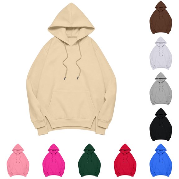 XAOFW Cozy Hoodies For Women Solid Color Long Sleeve Hooded Sweatshirt With Pocket Relaxed Fit Pullover Hoodies Stylish Tops L