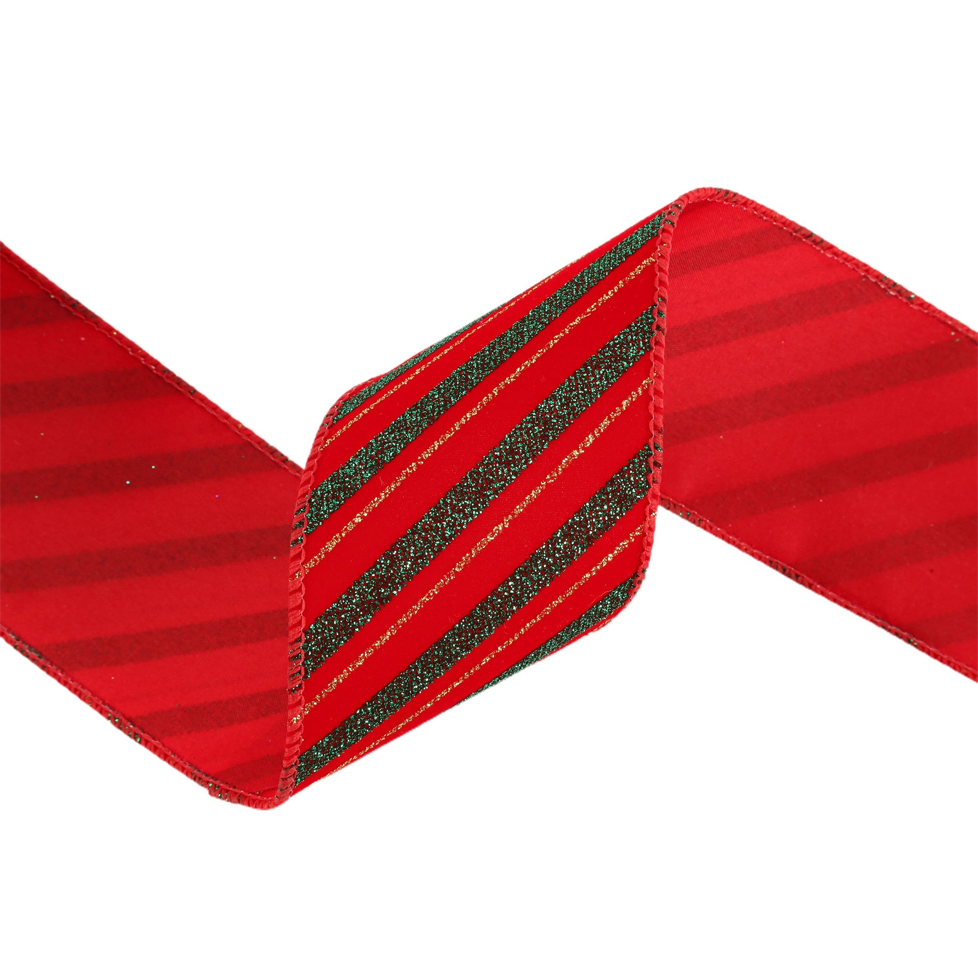 LaRibbons 2 1/2" Wired Ribbon, Green Stripe on Red, 10 Yard Roll