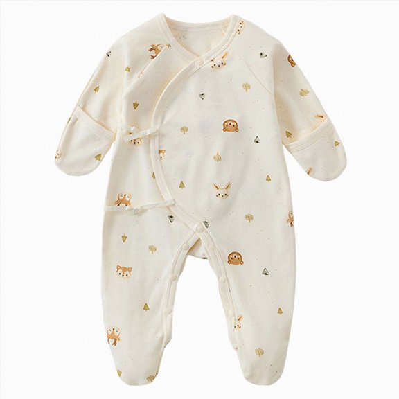 Kakishop Newborn Baby Footed Pajamas Cotton Infant Baby Snap Sleepers for Sleep and Play Footies 0-6 Months (Beige,1-3 Months)