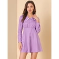 thumbnail image 3 of Vestido camisero informal Allegra K de algodón de manga larga con cuello Peter Pan para mujer Púrpura XL, 3 of 6